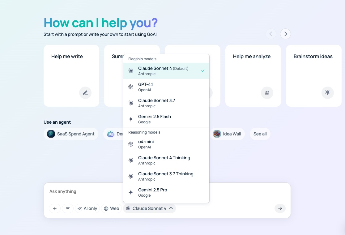 GoSearch AI model switching -Find the best model for each agent. Match the right model for every purpose.