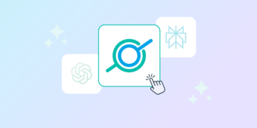 Enterprise search interface with magnifying glass icon and AI platform symbols representing Glean evaluation insights