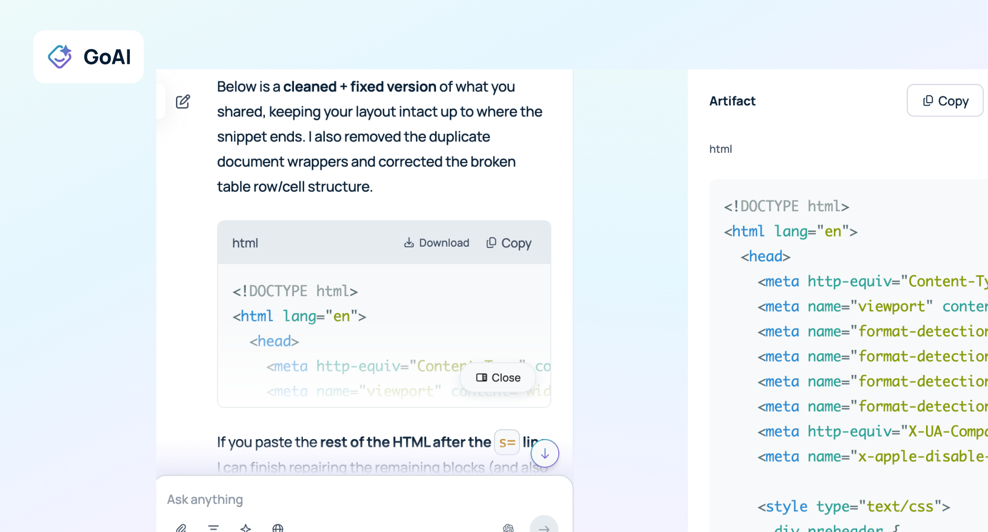 Streamline Conversations with GoAI Artifacts and the Output Panel | The ...