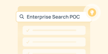 A search bar displaying "Enterprise Search POC" with a checklist below, illustrating the steps of an enterprise search proof of concept.
