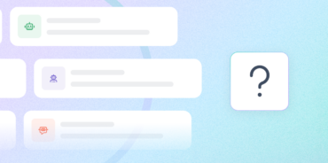 Three AI agent cards with robot icons in green, purple, and orange on a soft gradient background, alongside a question mark card — representing the uncertainty and need for human oversight in AI agent systems.