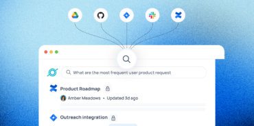 GoSearch enterprise search interface showing a natural language query pulling results from Google Drive, GitHub, Jira, Slack, and Confluence in a single search bar