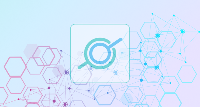 Hexagonal network diagram with GoSearch icon at center, representing connected data sources across an enterprise search platform