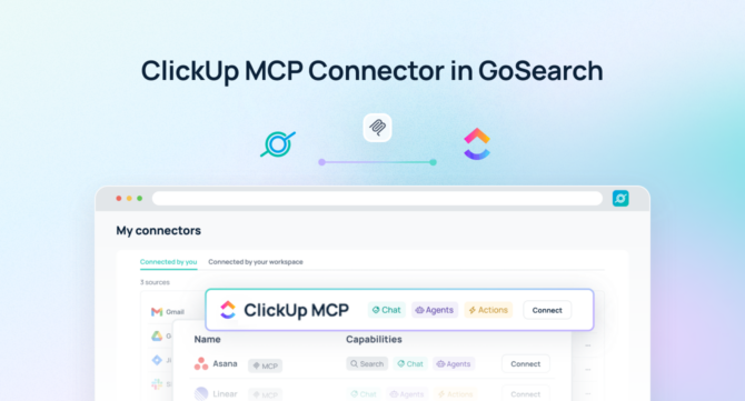 GoSearch search results showing a ClickUp task retrieved via the ClickUp MCP server