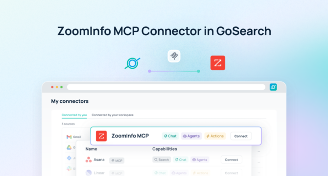 Image of: Learn how a ZoomInfo MCP server connects AI agents to contacts, companies, buying intent, and account intelligence. See how GoSearch connects ZoomInfo with enterprise apps.