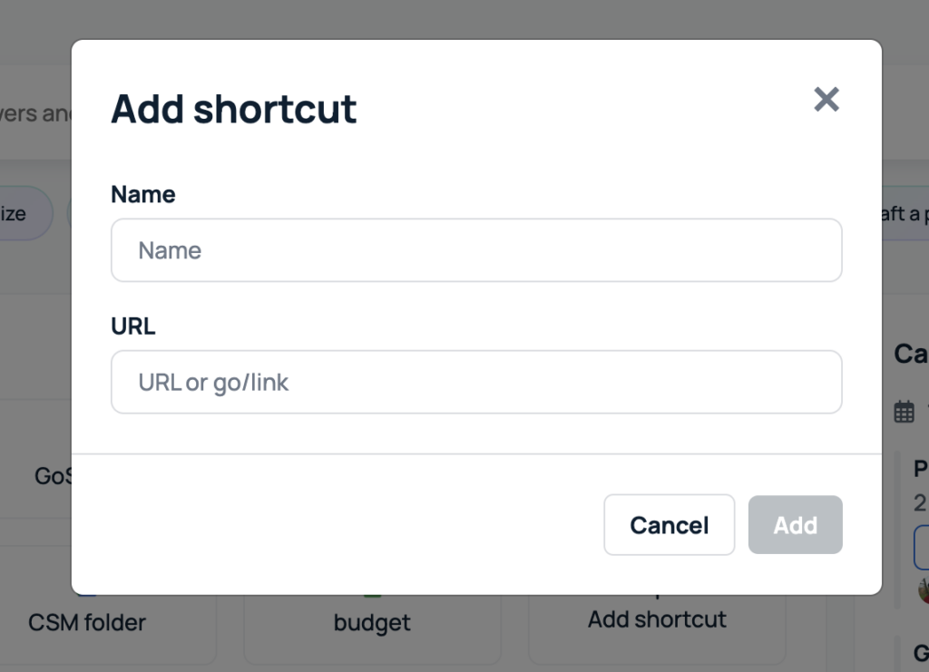 adding a shortcut to your gosearch dashboard