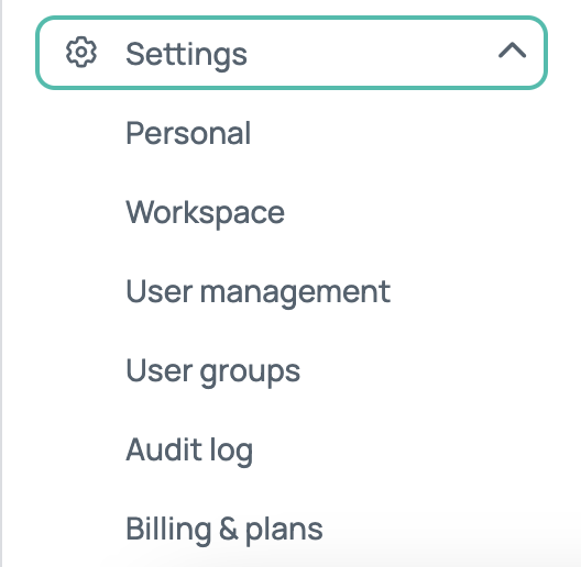 billing and plans under settings drop down