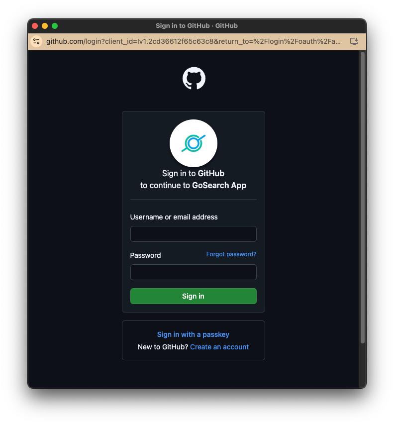 connect with github for gosearch